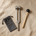 SineHaven single 128 Hz weighted tuning fork with wooden mallet and storage pouch